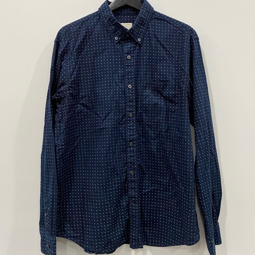 Navy Blue Dress Casual Button Shirt Slim Fit Size Large Club Monaco